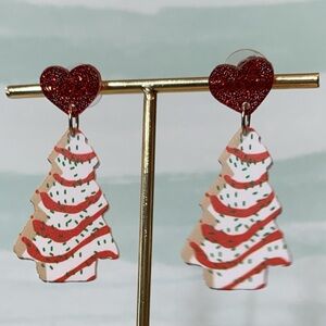 Christmas tree cake earrings debbie holiday new tacky party ugly fun gag gift